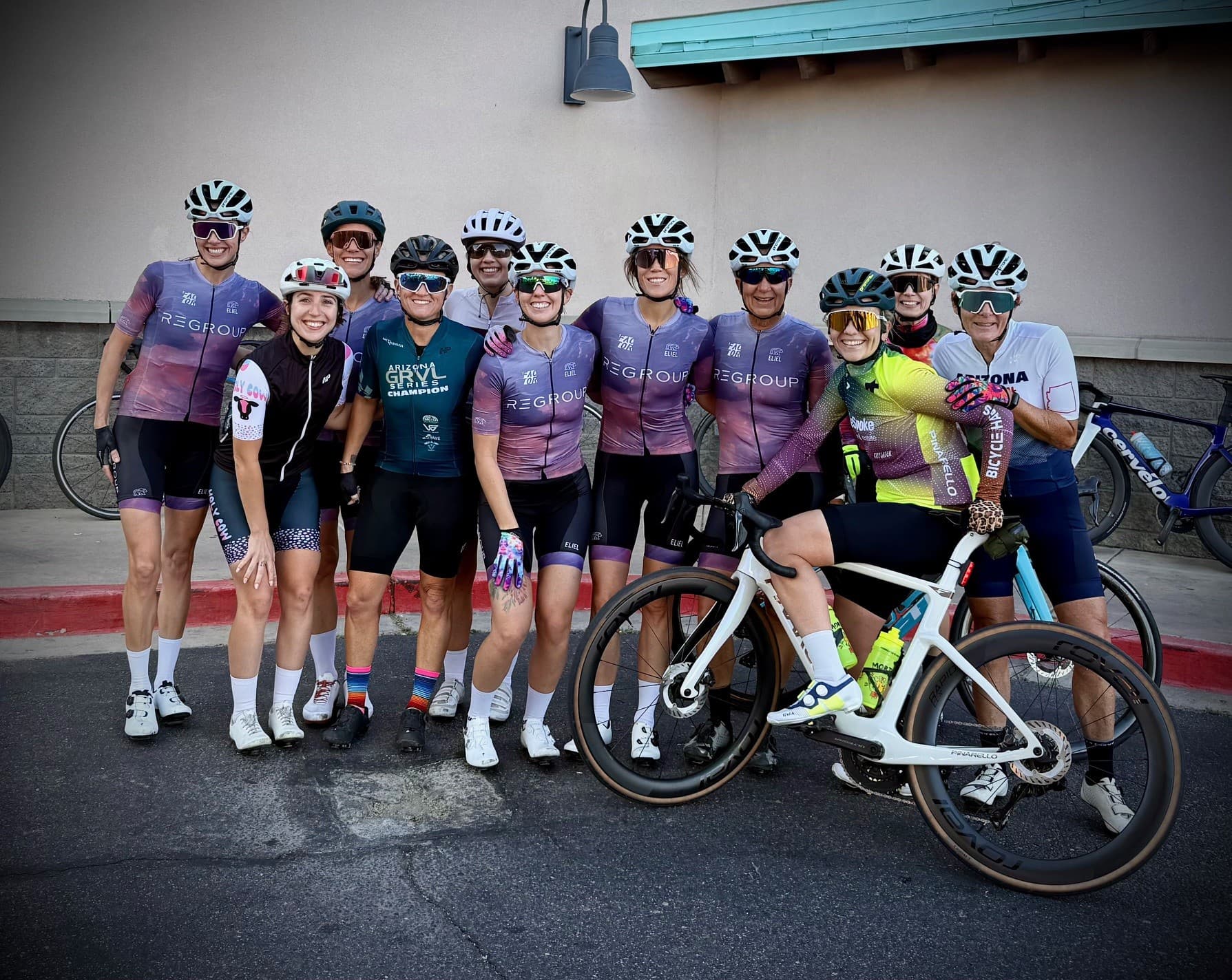 Regroup riders and friends gathered with their bikes