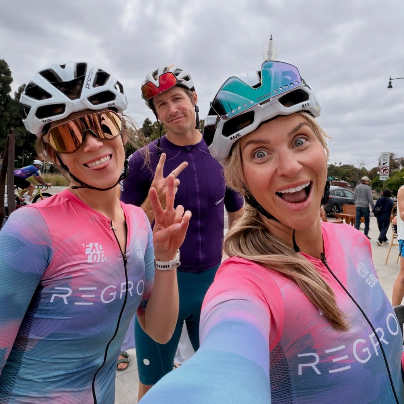 Regroup riders taking a selfie during a coastal ride