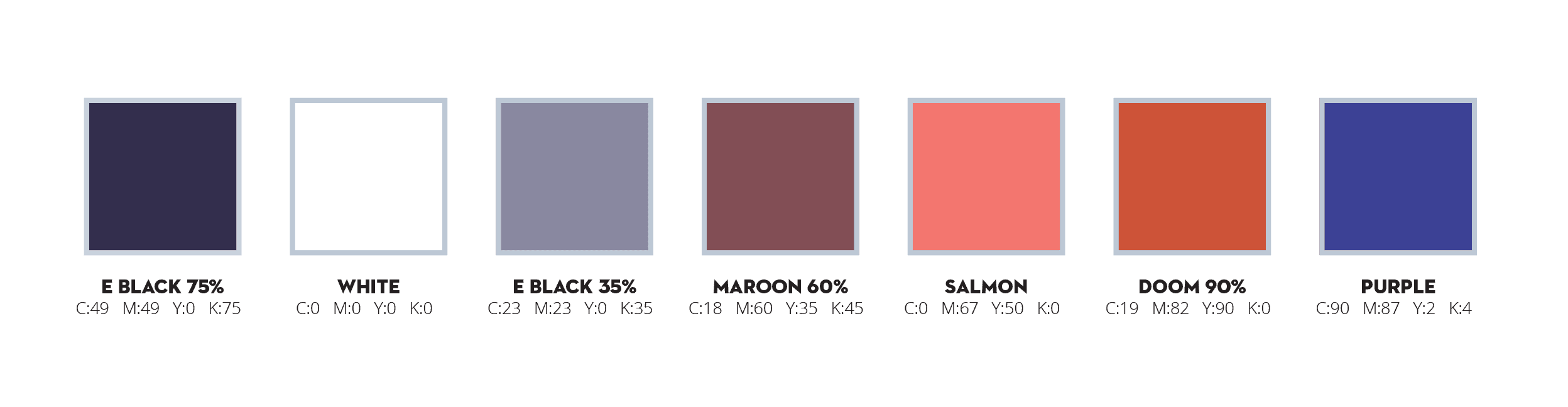Regroup Maroon production color swatches with CMYK values
